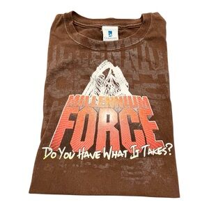 VINTAGE Brown Cedar Point Millenium Force T Shirt Sz 3X Roller Coaster Retro Y2K